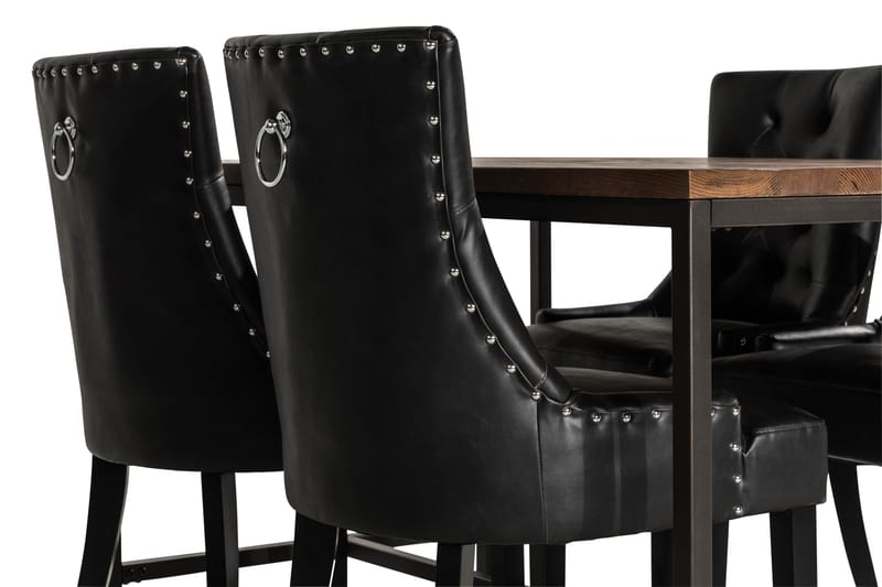 Wilmer Spisegruppe 140 cm med 4 Tone Lenestol - Rustikk Alm/Svart PU - Møbler - Bord - Spisegrupper