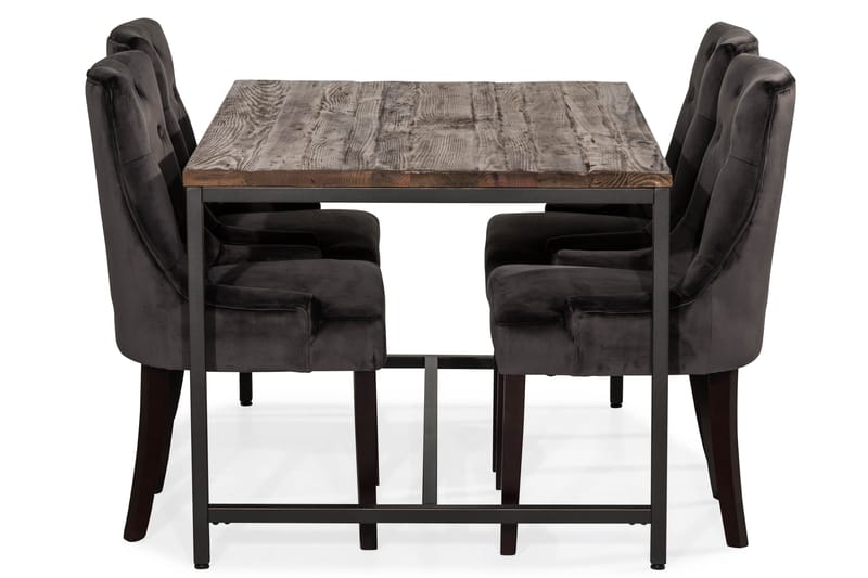 Wilmer Spisegruppe 140 cm med 4 Viktoria Lenestol Fløyel - Rustikk Alm/Svart/Grå/Svart - Møbler - Bord - Spisegrupper