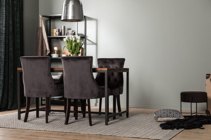 Wilmer Spisegruppe 140 cm med 4 Viktoria Lenestol Fløyel - Rustikk Alm/Svart/Grå/Svart - Møbler - Bord - Spisegrupper