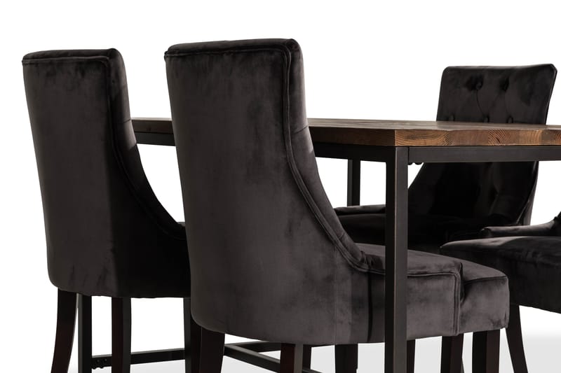 Wilmer Spisegruppe 140 cm med 4 Viktoria Lenestol Fløyel - Rustikk Alm/Svart/Grå/Svart - Møbler - Bord - Spisegrupper