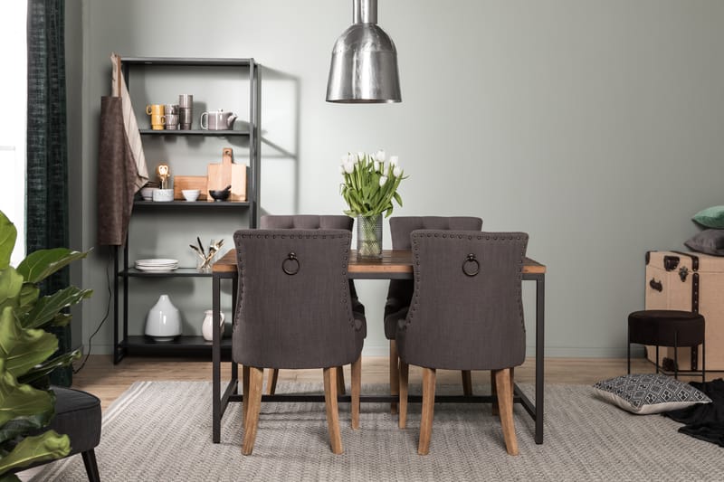 Wilmer Spisegruppe 140 cm med 4 Viktoria Lenestol - Rustikk Alm/Svart/Grå/Tre - Møbler - Bord - Spisegrupper