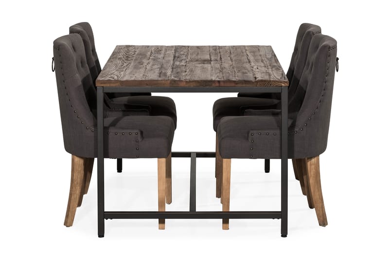 Wilmer Spisegruppe 140 cm med 4 Viktoria Lenestol - Rustikk Alm/Svart/Grå/Tre - Møbler - Bord - Spisegrupper