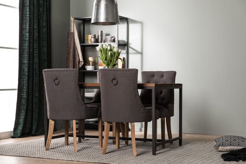 Wilmer Spisegruppe 140 cm med 4 Viktoria Lenestol - Rustikk Alm/Svart/Grå/Tre - Møbler - Bord - Spisegrupper