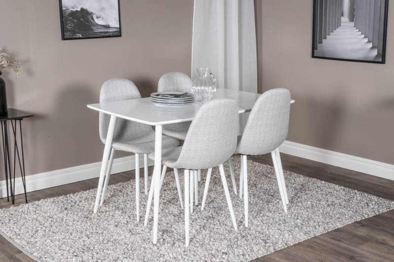 Ypas Spisegruppe 120 cm inkl. 4 Ypas Stoler - Hvit/Grå - Møbler - Bord - Spisegrupper