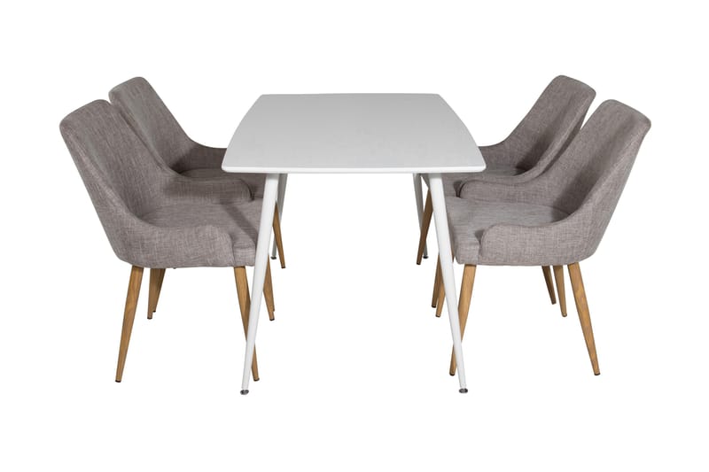 Ypas Spisegruppe 120 cm inkl. 4 Pelle Stoler - Hvit/Lysegrå/Eik - Møbler - Bord - Spisegrupper
