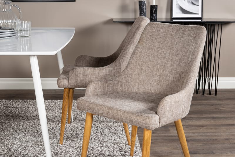 Ypas Spisegruppe 120 cm inkl. 4 Pelle Stoler - Hvit/Lysegrå/Eik - Møbler - Bord - Spisegrupper