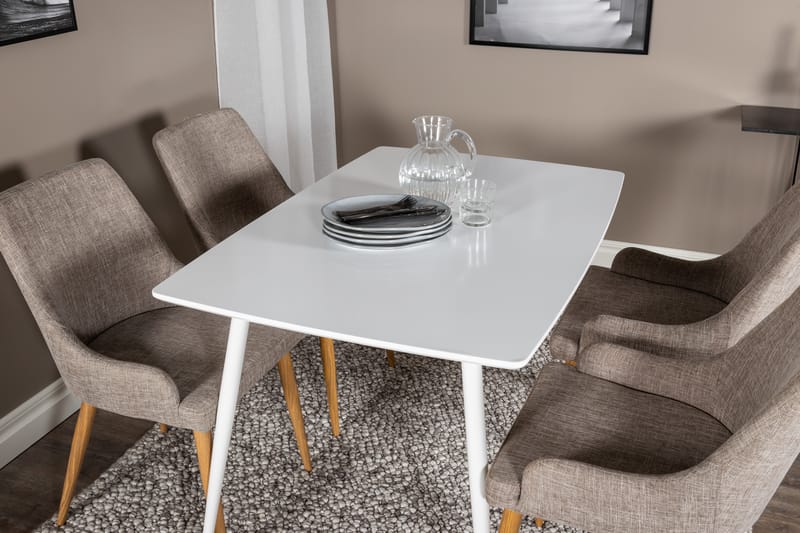 Ypas Spisegruppe 120 cm inkl. 4 Pelle Stoler - Hvit/Lysegrå/Eik - Møbler - Bord - Spisegrupper