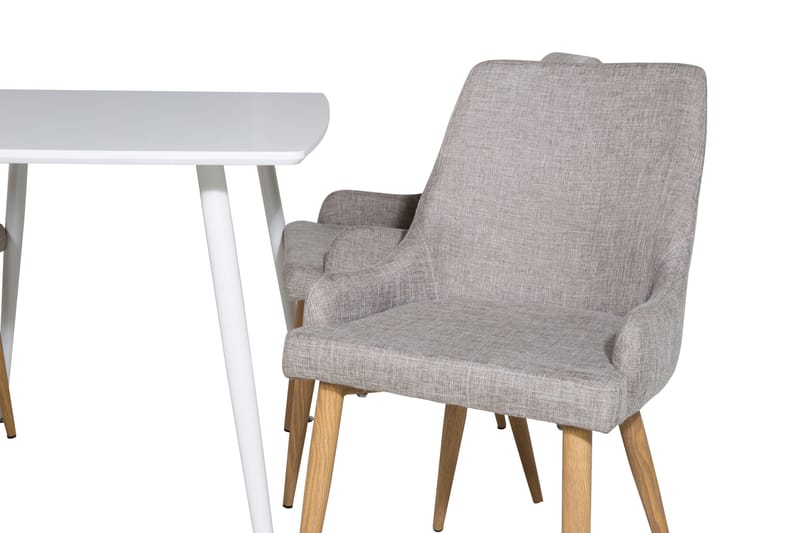Ypas Spisegruppe 120 cm inkl. 4 Pelle Stoler - Hvit/Lysegrå/Eik - Møbler - Bord - Spisegrupper