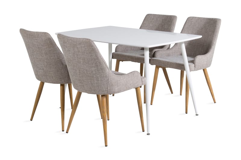 Ypas Spisegruppe 120 cm inkl. 4 Pelle Stoler - Hvit/Lysegrå/Eik - Møbler - Bord - Spisegrupper
