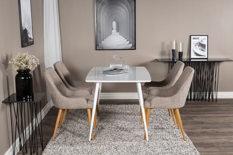 Ypas Spisegruppe 120 cm inkl. 4 Pelle Stoler - Hvit/Lysegrå/Eik - Møbler - Bord - Spisegrupper
