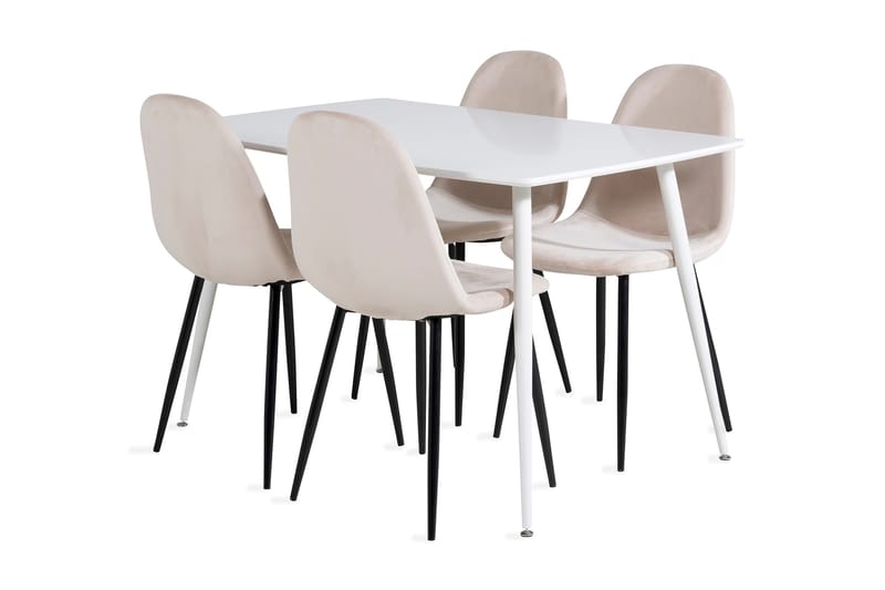 Ypas Spisegruppe 120 cm inkl. 4 Pontus Stoler - Hvit/Svart/Beige - Møbler - Bord - Spisegrupper