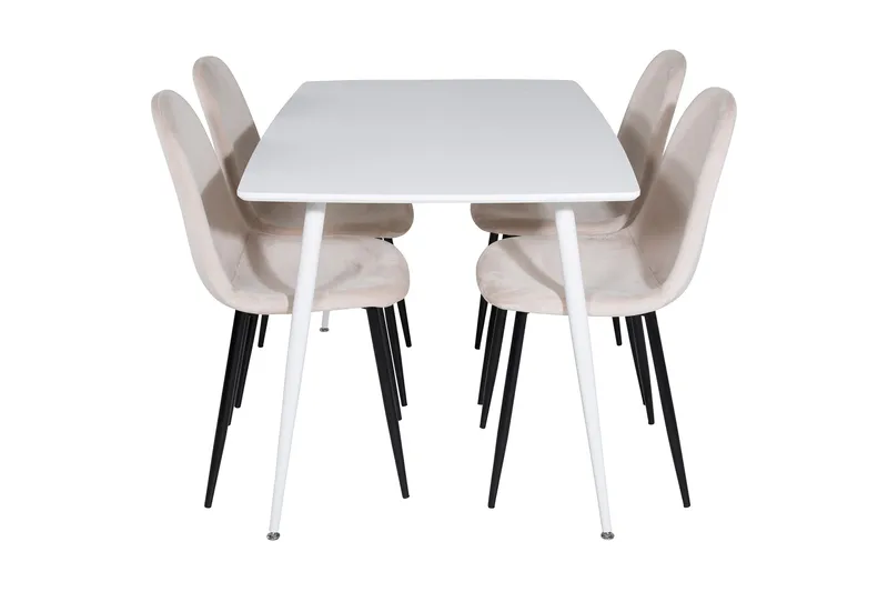 Ypas Spisegruppe 120 cm inkl. 4 Pontus Stoler - Hvit/Svart/Beige - Møbler - Bord - Spisegrupper