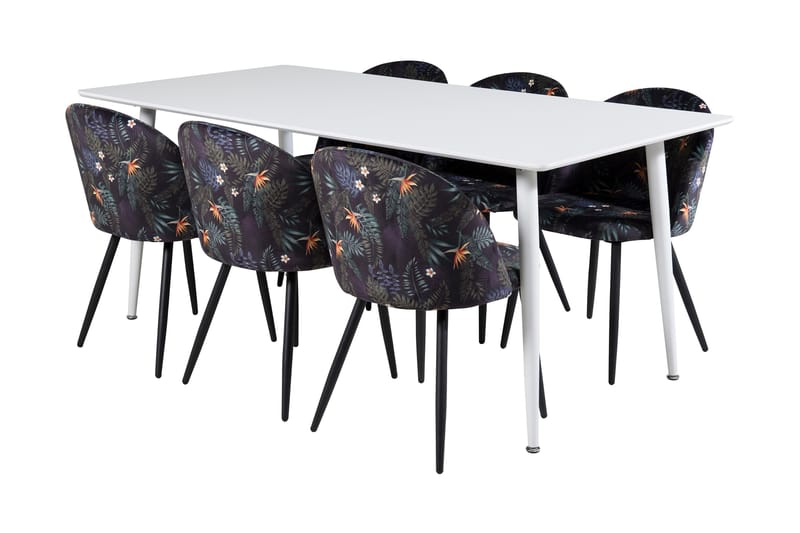 Ypas Spisegruppe 180 cm inkl. 6 Sedavi Stoler, Hvit/Blå/Svart