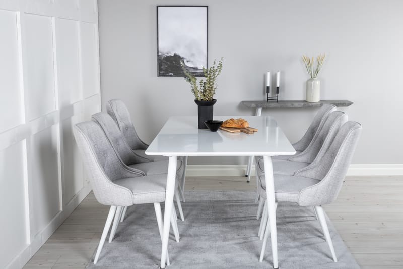 Ypas Spisegruppe 180 cm inkl. 6 Valera Stoler - Hvit/Grå - Møbler - Bord - Spisegrupper