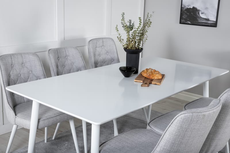 Ypas Spisegruppe 180 cm inkl. 6 Valera Stoler - Hvit/Grå - Møbler - Bord - Spisegrupper