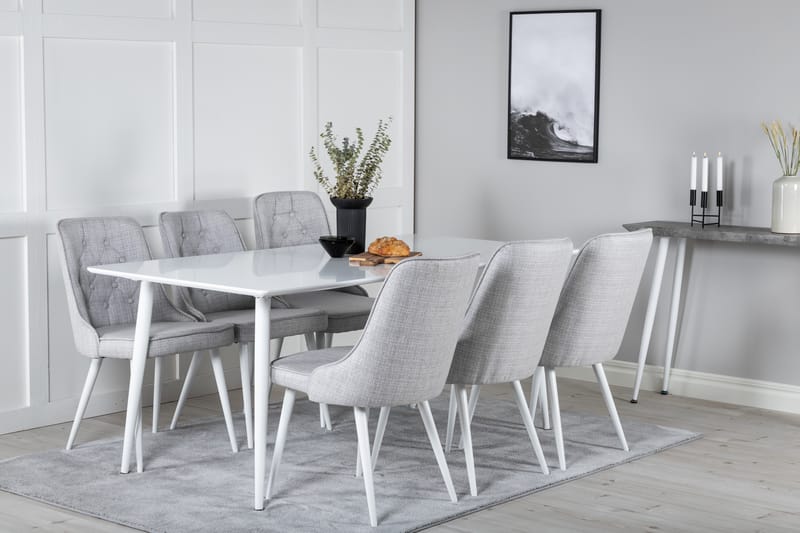 Ypas Spisegruppe 180 cm inkl. 6 Valera Stoler - Hvit/Grå - Møbler - Bord - Spisegrupper