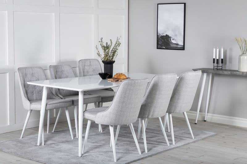 Ypas Spisegruppe 180 cm inkl. 6 Valera Stoler - Hvit/Grå - Møbler - Bord - Spisegrupper