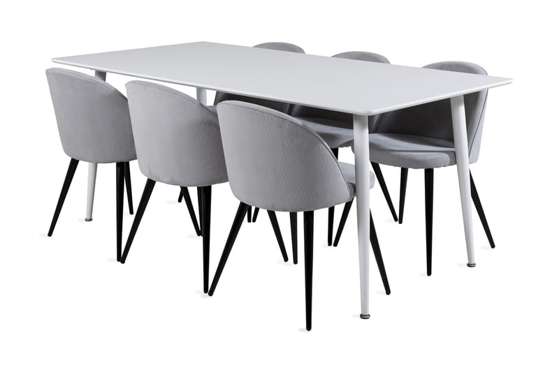 Ypas Spisegruppe 180 cm inkl. 6 Valeri Stoler, Hvit/Grå