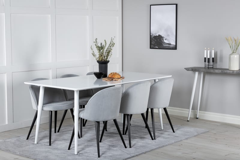 Ypas Spisegruppe 180 cm inkl. 6 Valeri Stoler - Hvit/Grå - Møbler - Bord - Spisegrupper