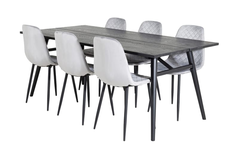 Zenazmi Forlengningsbar Spisegruppe 195 cm inkl. 6 Ypas Stol, Svart/Grå