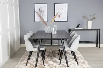 Zenazmi Spisegruppe 195 cm inkl. 6 Valeri Cordfløyelstoler - Svart/Grå - Møbler - Bord - Spisegrupper