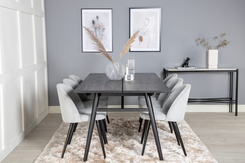 Zenazmi Spisegruppe 195 cm inkl. 6 Valeri Cordfløyelstoler - Svart/Grå - Møbler - Bord - Spisegrupper