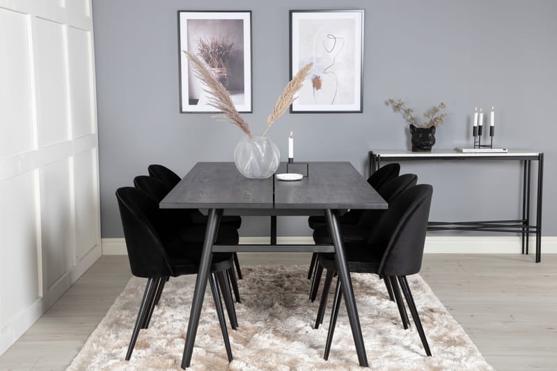 Zenazmi Spisegruppe 195 cm inkl. 6 Valeri Fløyelsstoler - Svart - Møbler - Bord - Spisegrupper