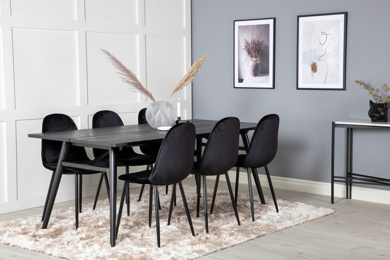 Zenazmi Spisegruppe 195 cm inkl. 6 Pontus Stoler - Svart - Møbler - Bord - Spisegrupper