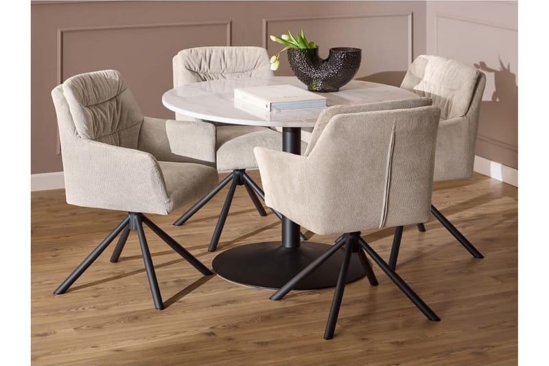 Stabby Spisegruppe Rund 110 Cm + 4 Spisestoler - Svart/Hvit/Beige - Møbler - Bord - Spisegrupper