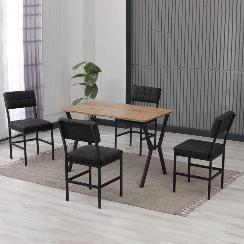 Stedum spisegruppe bord 110 cm + 4 stoler - Antrasitt og Valnøtt - Møbler - Bord - Spisegrupper