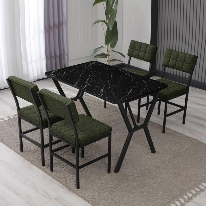Stedum spisegruppe bord 110 cm + 4 stoler - Grønn og Svart - Møbler - Bord - Spisegrupper
