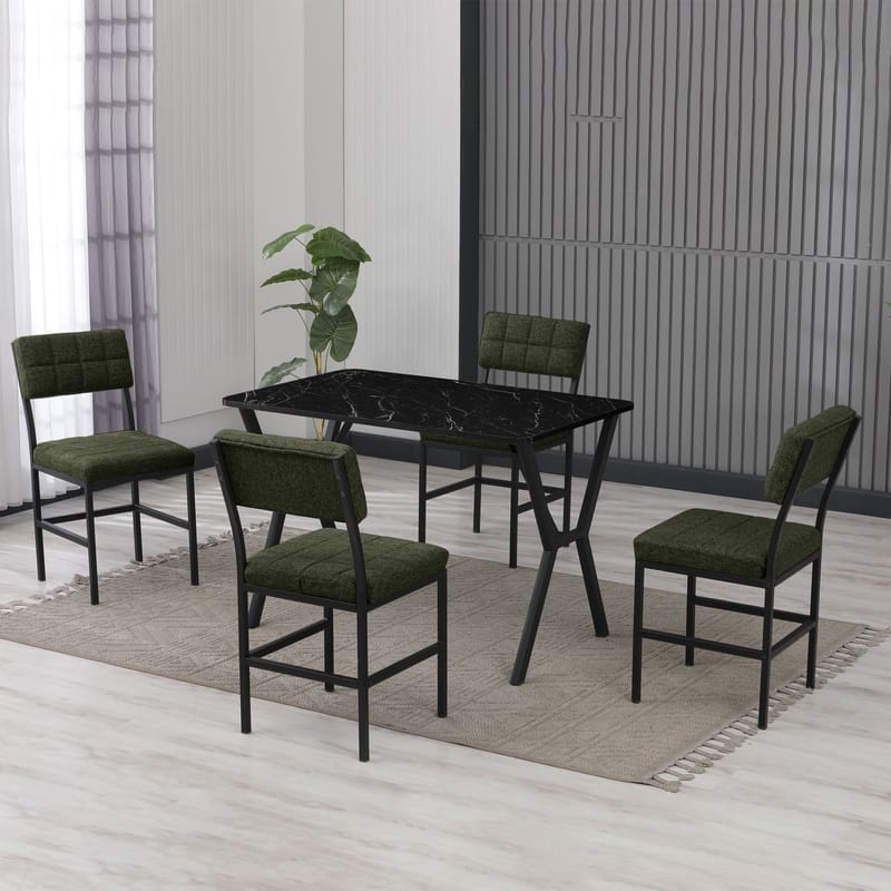 Stedum spisegruppe bord 110 cm + 4 stoler - Grønn og Svart - Møbler - Bord - Spisegrupper