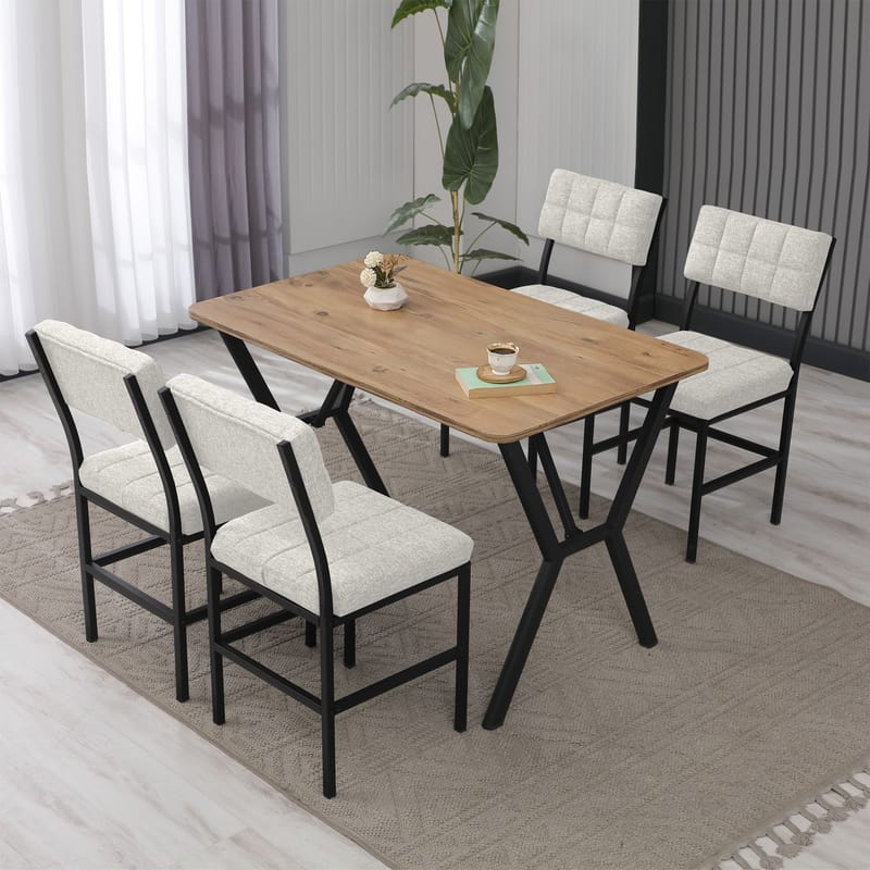 Stedum spisegruppe bord 110 cm + 4 stoler - Krem og Valnøtt - Møbler - Bord - Spisegrupper