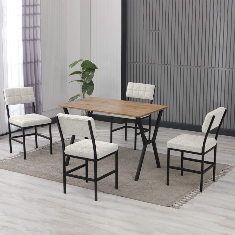Stedum spisegruppe bord 110 cm + 4 stoler - Krem og Valnøtt - Møbler - Bord - Spisegrupper