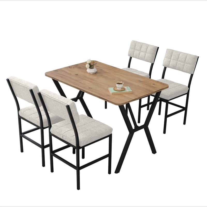 Stedum spisegruppe bord 110 cm + 4 stoler - Krem og Valnøtt - Møbler - Bord - Spisegrupper