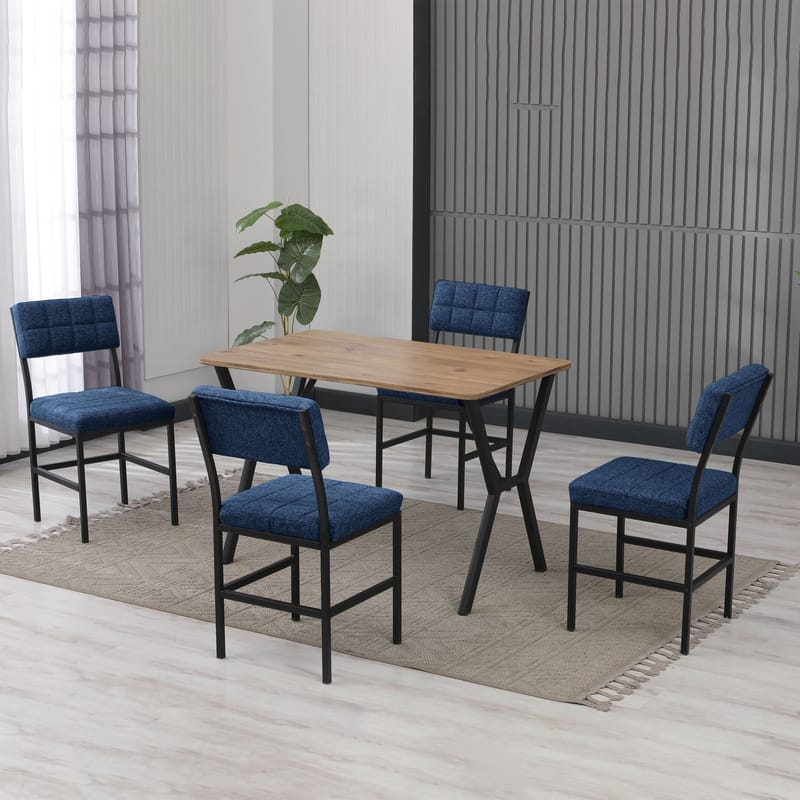Stedum spisegruppe bord 110 cm + 4 stoler - Marineblå og Valnøtt - Møbler - Bord - Spisegrupper
