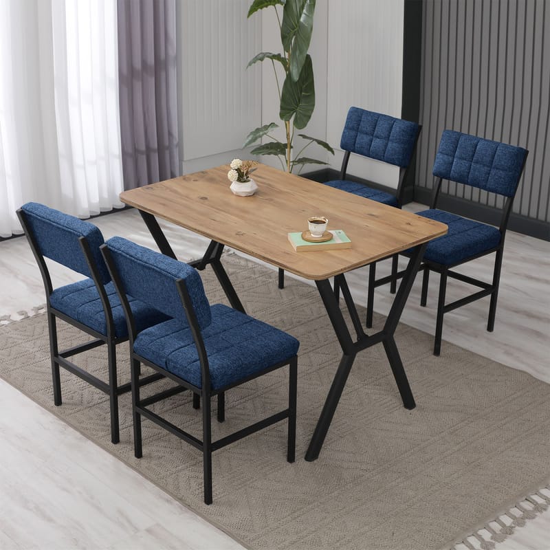 Stedum spisegruppe bord 110 cm + 4 stoler - Marineblå og Valnøtt - Møbler - Bord - Spisegrupper