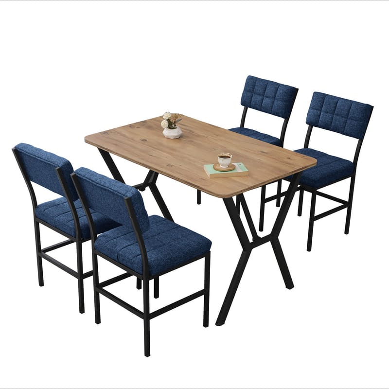 Stedum spisegruppe bord 110 cm + 4 stoler - Marineblå og Valnøtt - Møbler - Bord - Spisegrupper