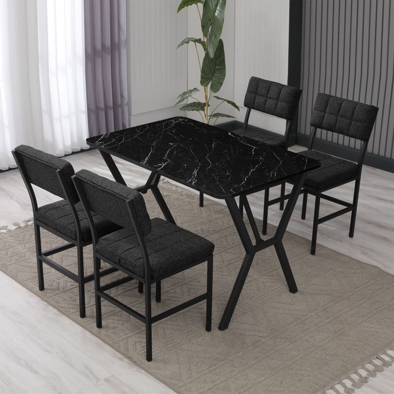 Stedum spisegruppe bord 110 cm + 4 stoler - Antrasitt og Svart - Møbler - Bord - Spisegrupper
