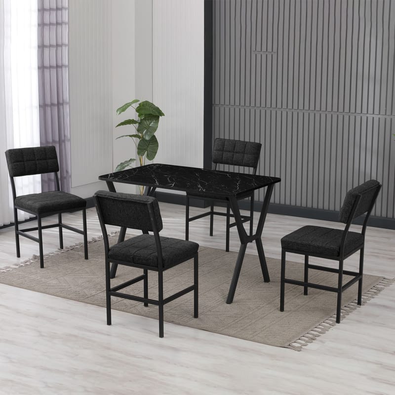 Stedum spisegruppe bord 110 cm + 4 stoler - Antrasitt og Svart - Møbler - Bord - Spisegrupper