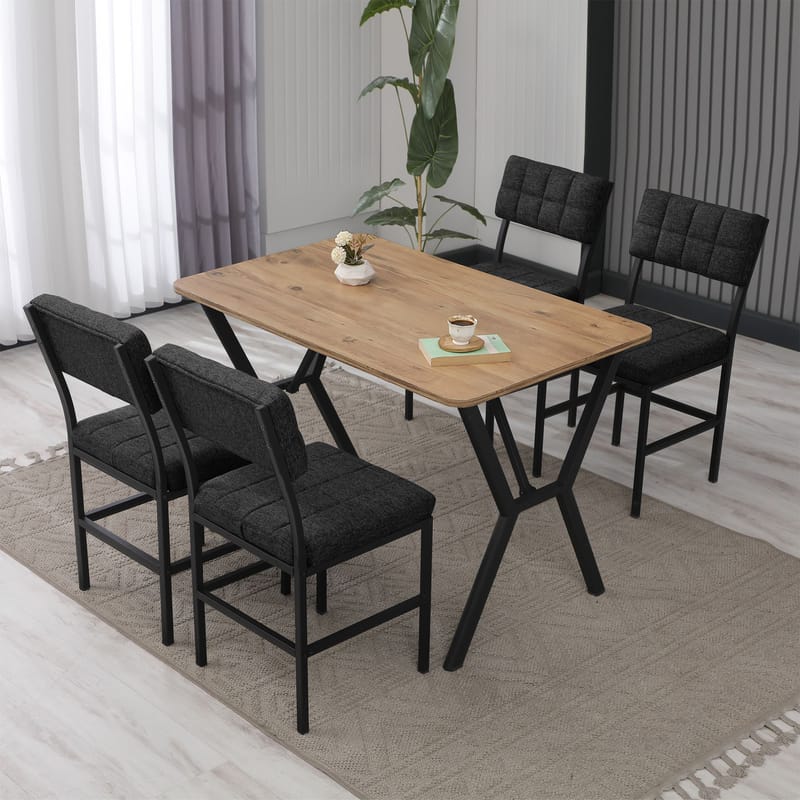 Stedum spisegruppe bord 110 cm + 4 stoler - Antrasitt og Valnøtt - Møbler - Bord - Spisegrupper