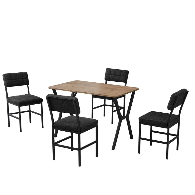 Stedum spisegruppe bord 110 cm + 4 stoler, Antrasitt og Valnøtt