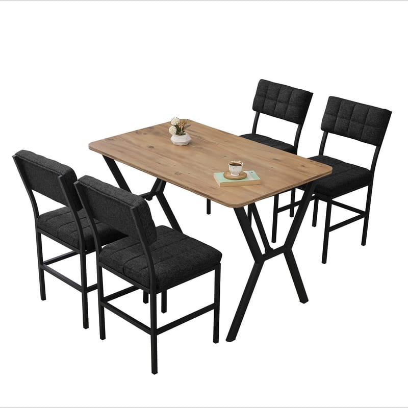 Stedum spisegruppe bord 110 cm + 4 stoler - Antrasitt og Valnøtt - Møbler - Bord - Spisegrupper
