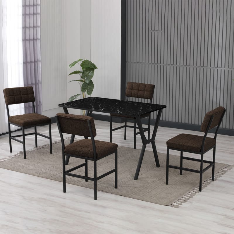 Stedum spisegruppe bord 110 cm + 4 stoler - Brun og Svart - Møbler - Bord - Spisegrupper