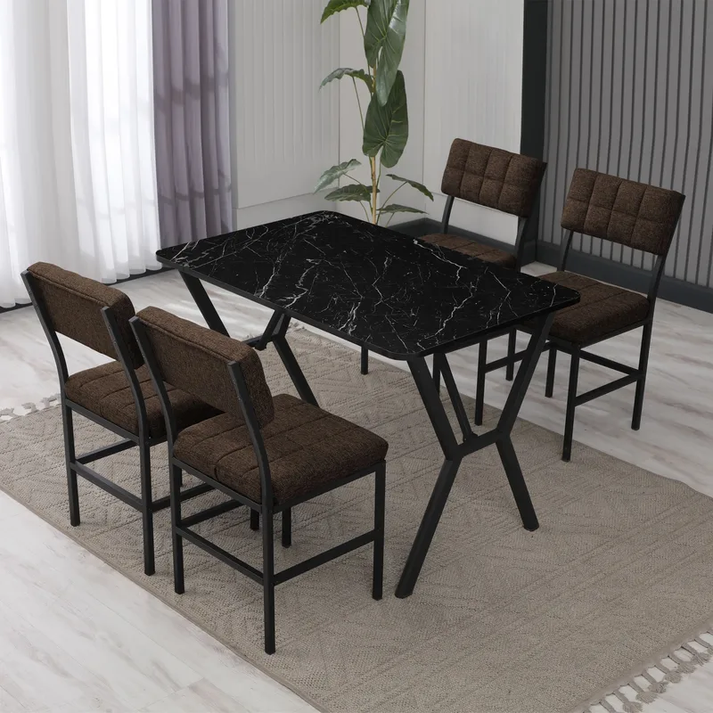 Stedum spisegruppe bord 110 cm + 4 stoler - Brun og Svart - Møbler - Bord - Spisegrupper