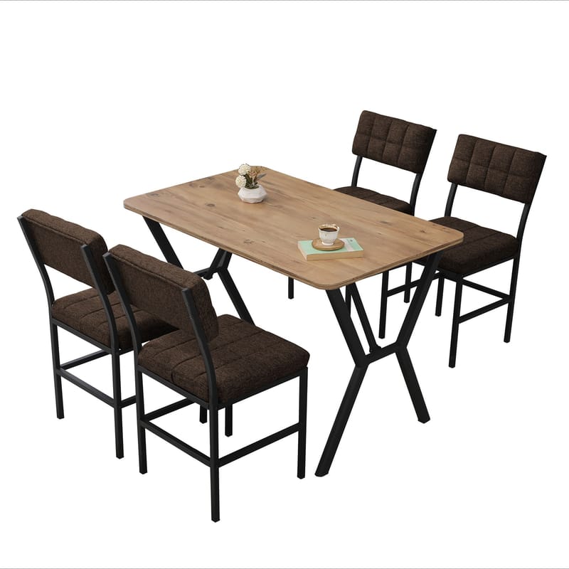 Stedum spisegruppe bord 110 cm + 4 stoler - Brun og Valnøtt - Møbler - Bord - Spisegrupper