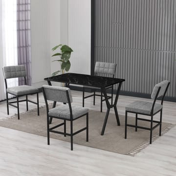 Stedum spisegruppe bord 110 cm + 4 stoler - Grå og Svart - Møbler - Bord - Spisegrupper