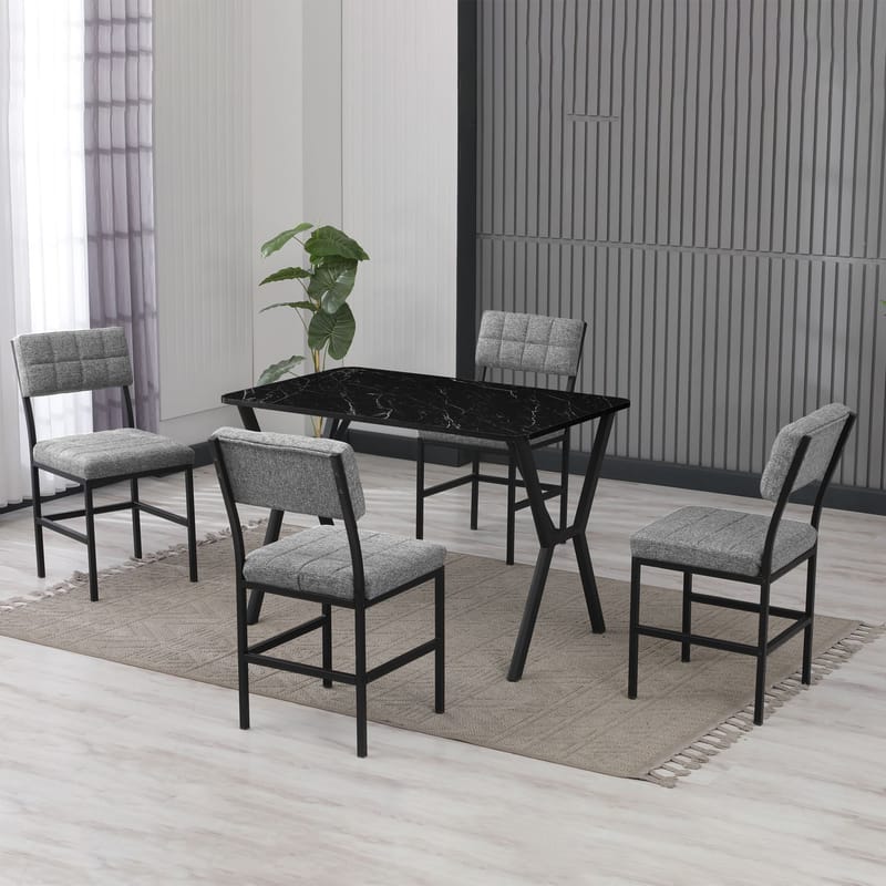 Stedum spisegruppe bord 110 cm + 4 stoler - Grå og Svart - Møbler - Bord - Spisegrupper
