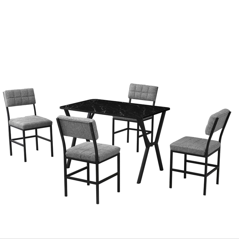 Stedum spisegruppe bord 110 cm + 4 stoler, Grå og Svart