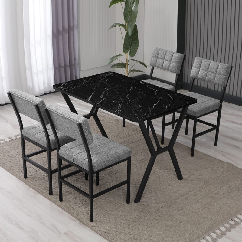 Stedum spisegruppe bord 110 cm + 4 stoler - Grå og Svart - Møbler - Bord - Spisegrupper